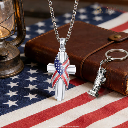 God Bless America Cross Necklace Amen Artisan