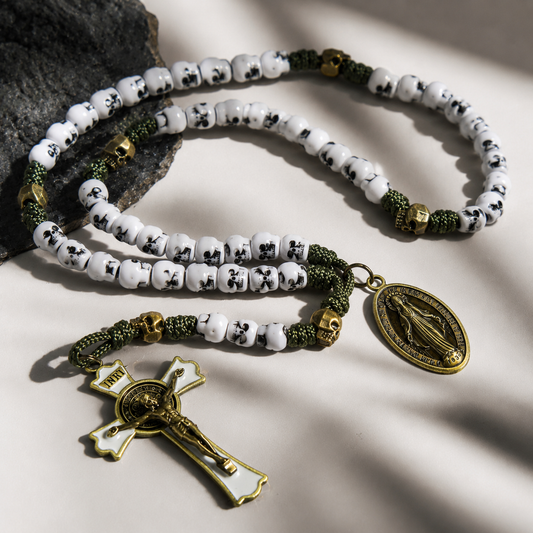 Military Green Skull Bead Rosary | Amen Artisan