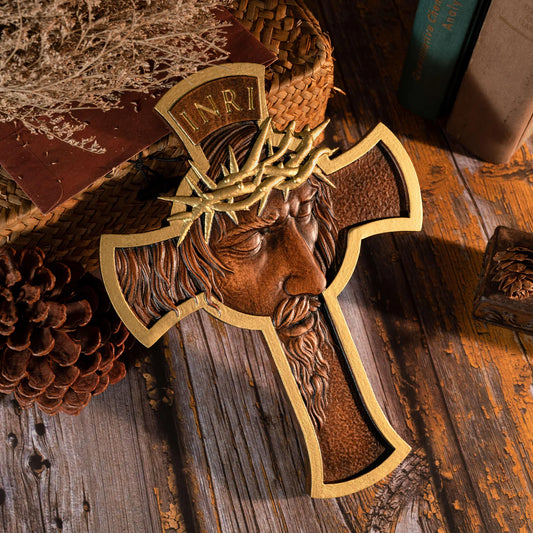 Jesus Holy Crown of Thorns Wood Cross Amen Artisan