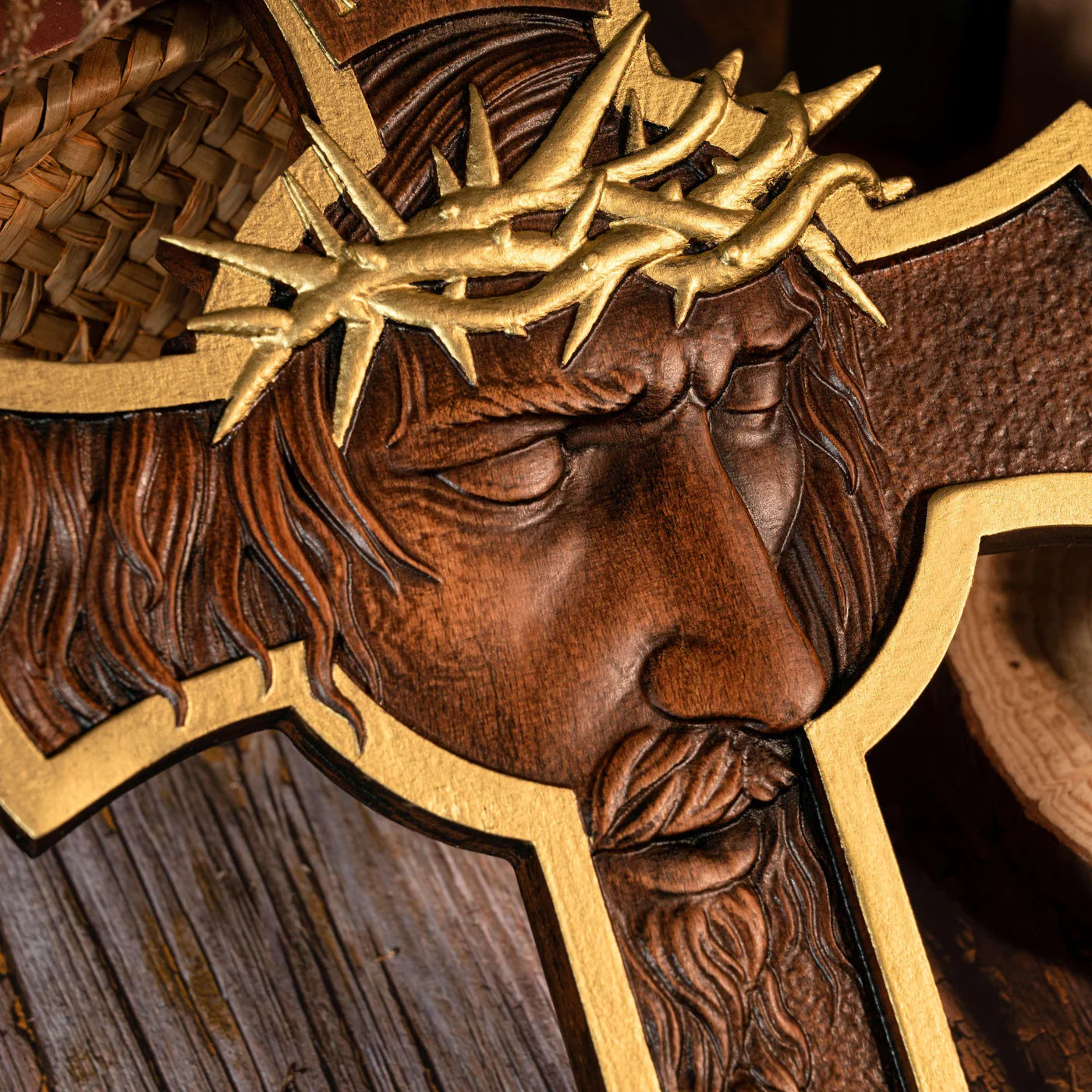 Jesus Holy Crown of Thorns Wood Cross Amen Artisan