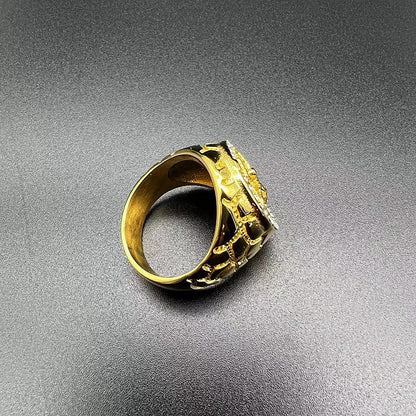 Gold Christ Ring with Diamond and Crucifix Amen Artisan