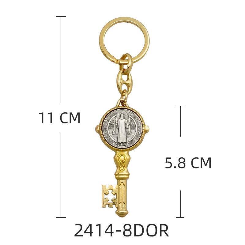 Saint Benedict Enamel Cross Keychain Amen Artisan