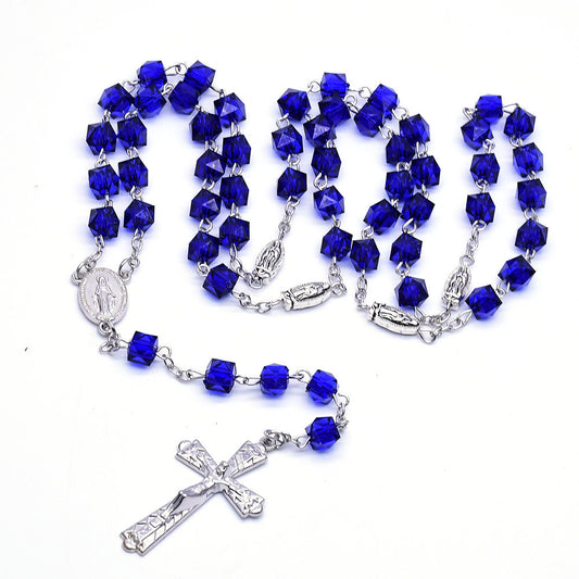 Amen Artisan Dark Blue Crystal Cube Rosary