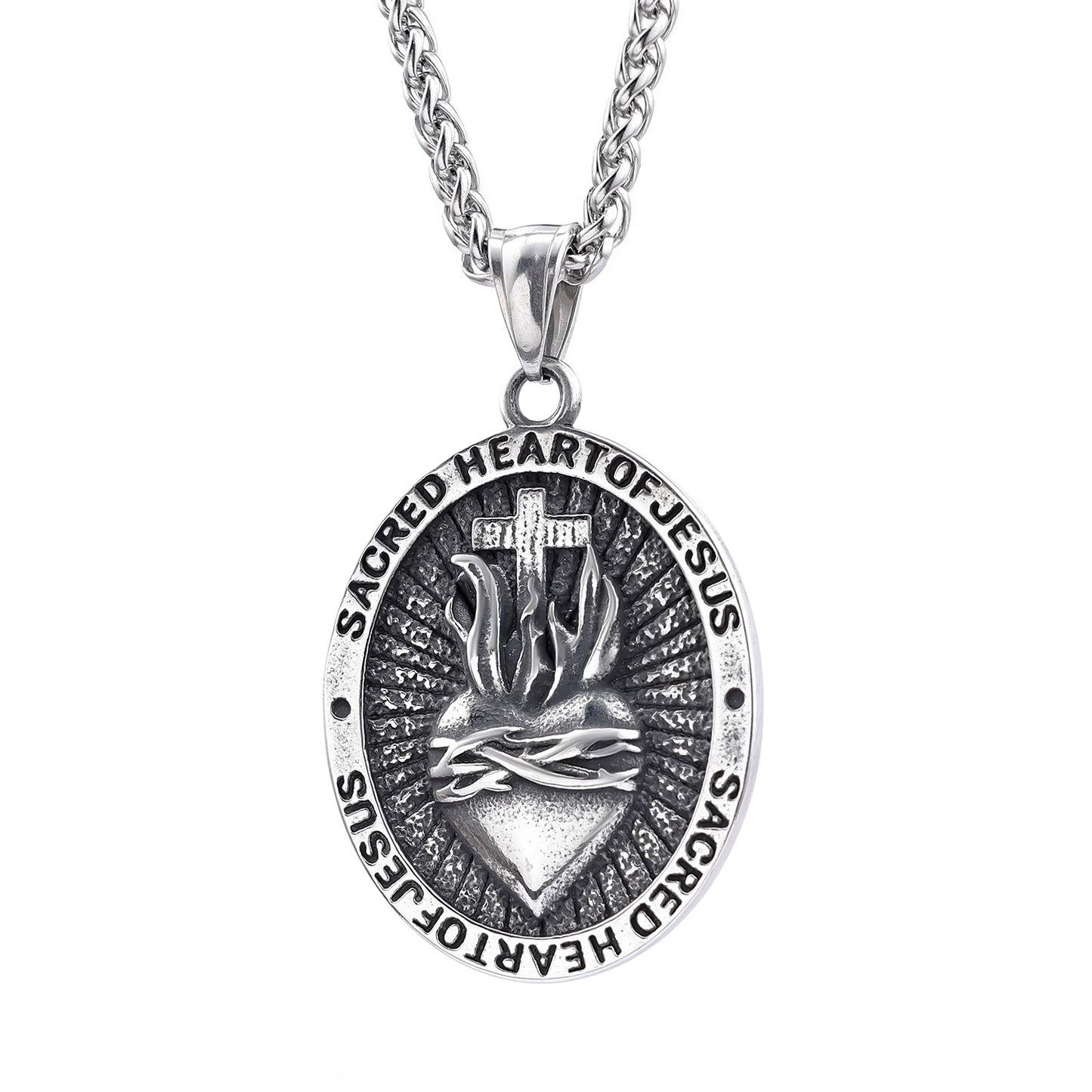 Vintage Titanium Steel Heart Design Cross Pendant Necklace Amen Artisan