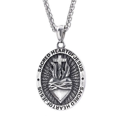 Vintage Titanium Steel Heart Design Cross Pendant Necklace Amen Artisan
