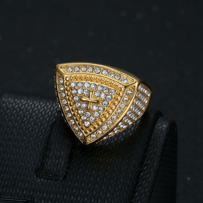 Gold Christ Ring with Diamond and Crucifix Amen Artisan