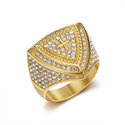 Gold Christ Ring with Diamond and Crucifix Amen Artisan
