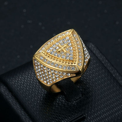 Gold Christ Ring with Diamond and Crucifix Amen Artisan