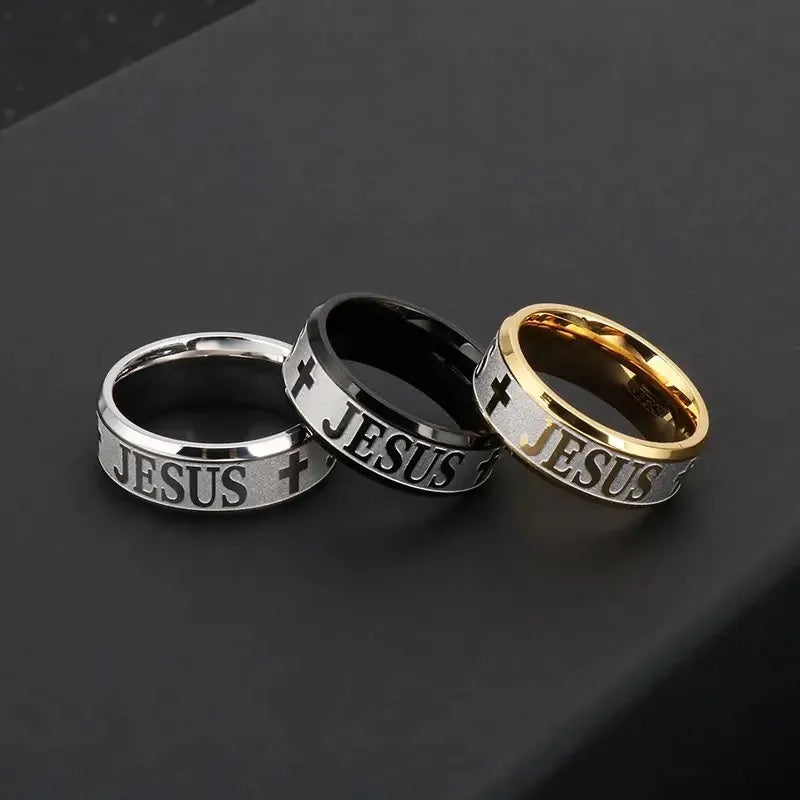 Jesus Cross Titanium Steel Ring Amen Artisan