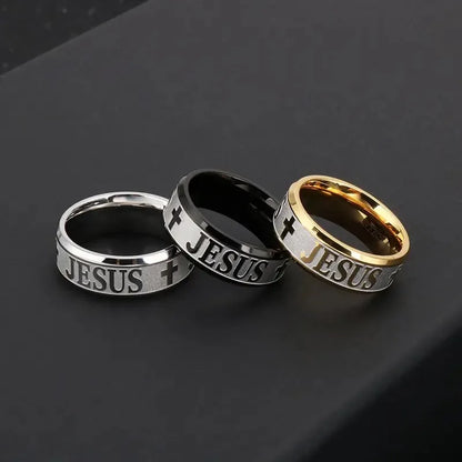 Jesus Cross Titanium Steel Ring Amen Artisan