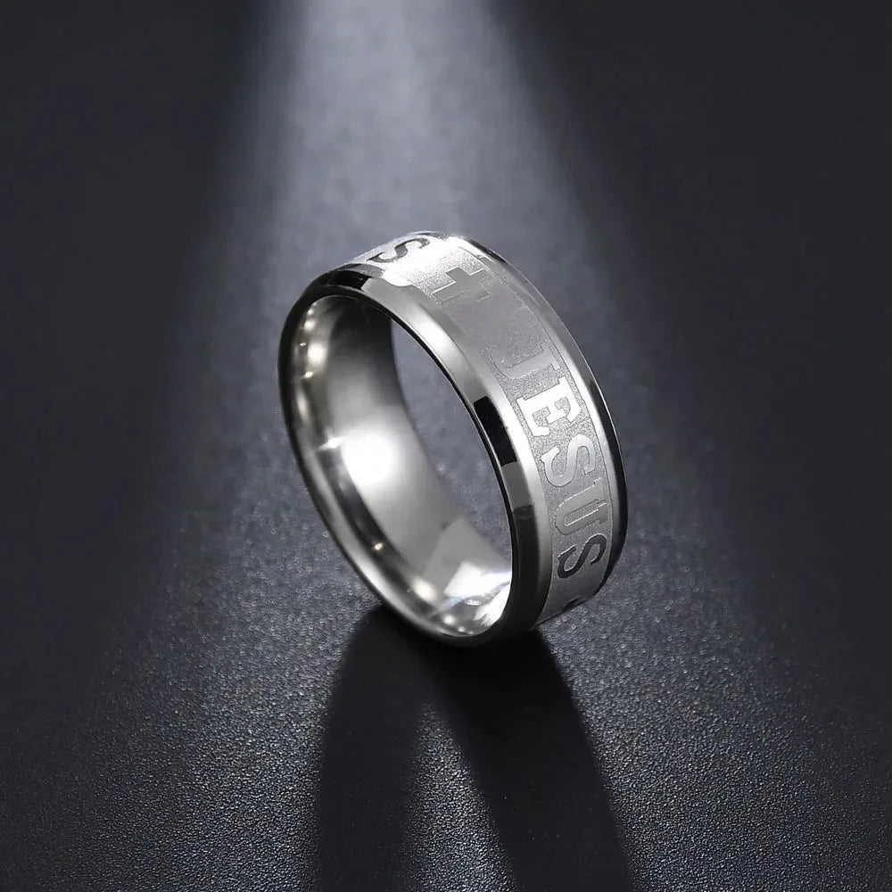 Jesus Cross Titanium Steel Ring Amen Artisan