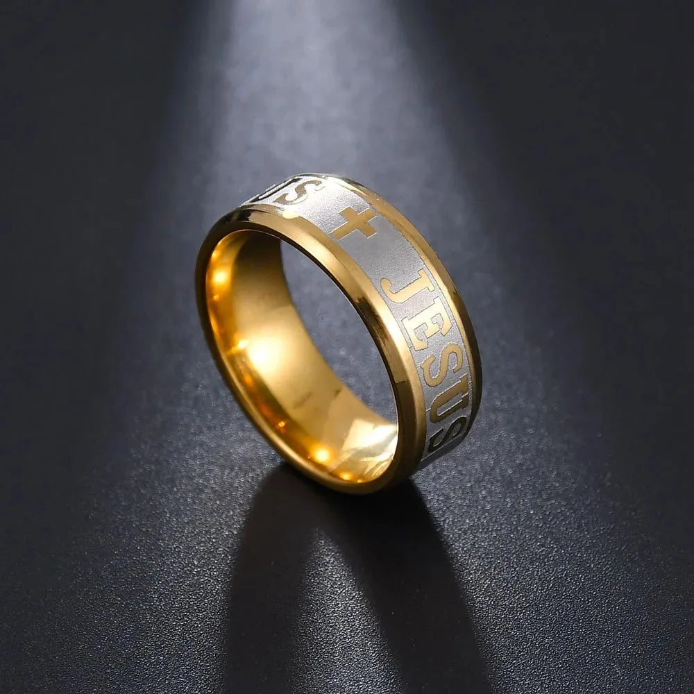 Jesus Cross Titanium Steel Ring Amen Artisan