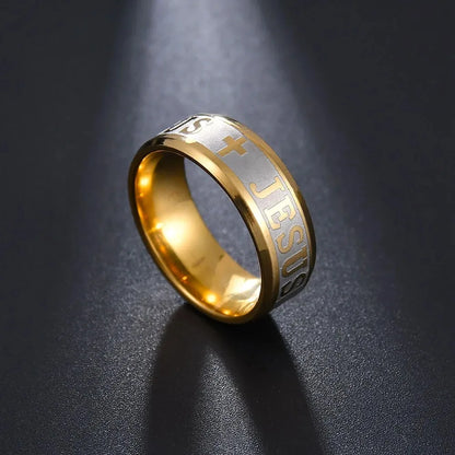 Jesus Cross Titanium Steel Ring Amen Artisan