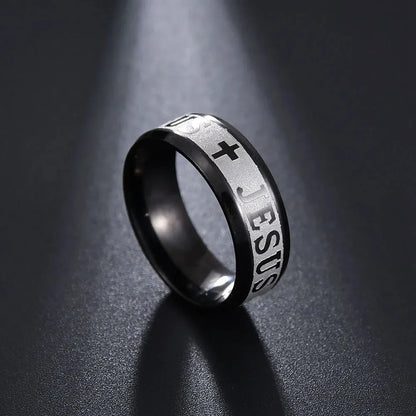 Jesus Cross Titanium Steel Ring Amen Artisan