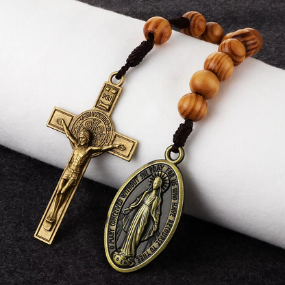 Portable Wooden Decade Rosary with St. Benedict Cross - Blessing & Peace | Amen Artisan