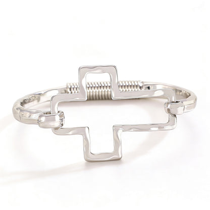 【DEAL TODAY】Textured Cross Cuff Bracelet with Cutout Design