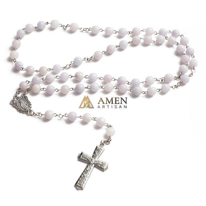 Aquamarine Chalcedony Rosary Amen Artisan