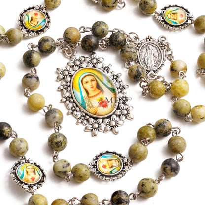 Yellow Turquoise Immaculate Heart of Mary Rosary Amen Artisan