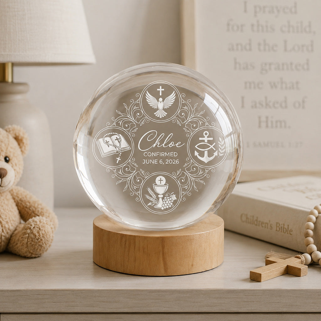 Personalized Sacrament Crystal Night Light with Name and Date — Faith Keepsake