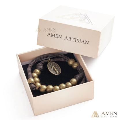 【DEAL TODAY】Brown Braided Prayer Bracelet with Antique Bronze Beads — Blessing