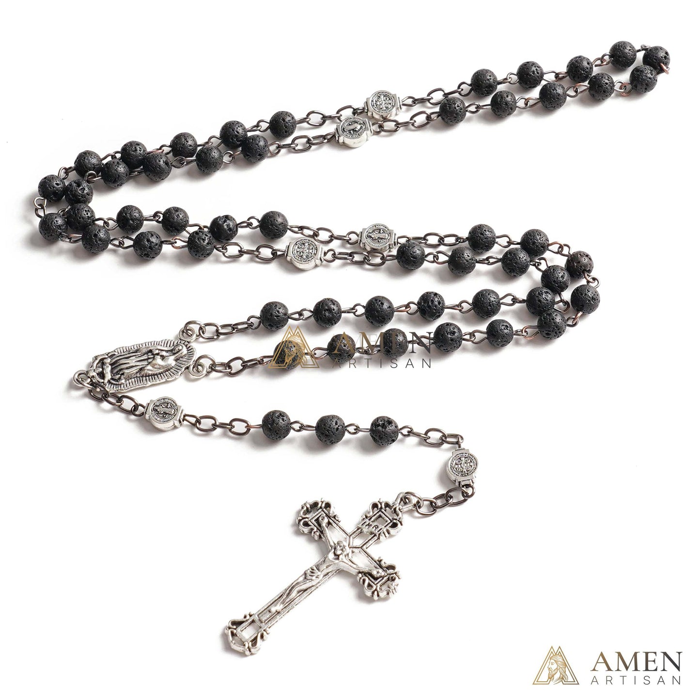 【Deal Today】Lava Stone Our Lady of Guadalupe Medal Rosary