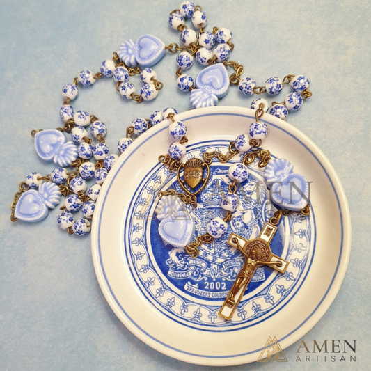 Delft Blue Beads Sacred Heart Rosary