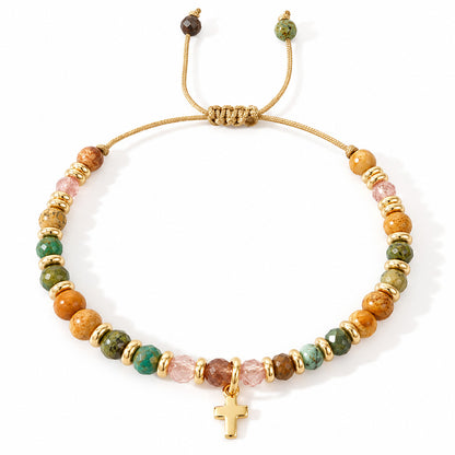 Boho Natural Stone Cross Bracelet with Adjustable Cord — Faith