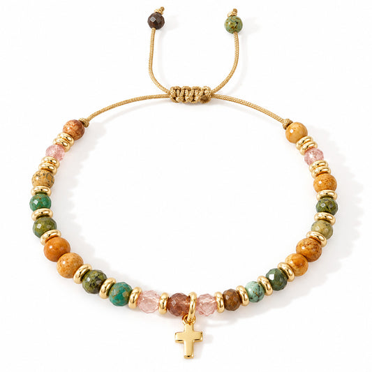 Boho Natural Stone Cross Bracelet with Adjustable Cord — Faith