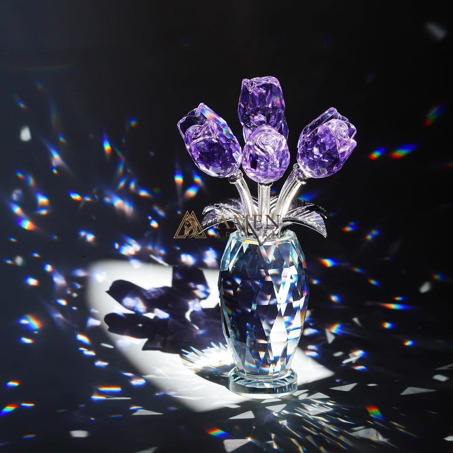 Crystal Purple Rose Figurine Amen Artisan