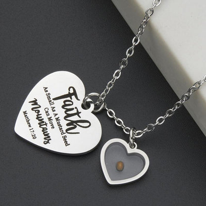 Faith Mustard Seed Heart Necklace with Matthew 17:20 Message