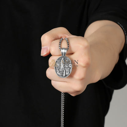 Our Lady of Fatima Apparition Oval Pendant Necklace Amen Artisan