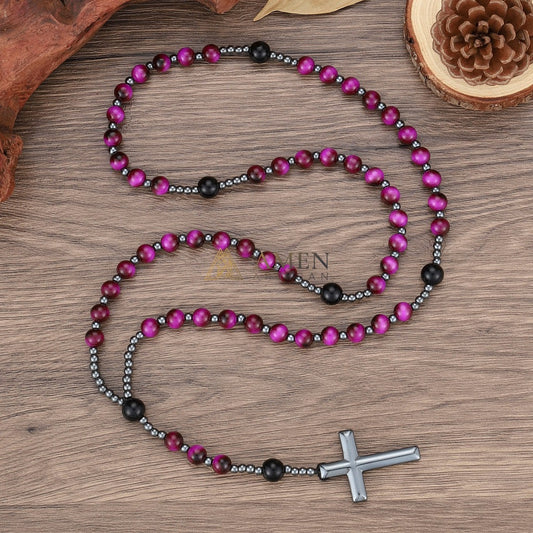 Rose Red Tiger Eye Cross Rosary Amen Artisan