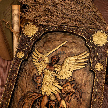 Archangel Michael Wood Carving Amen Artisan