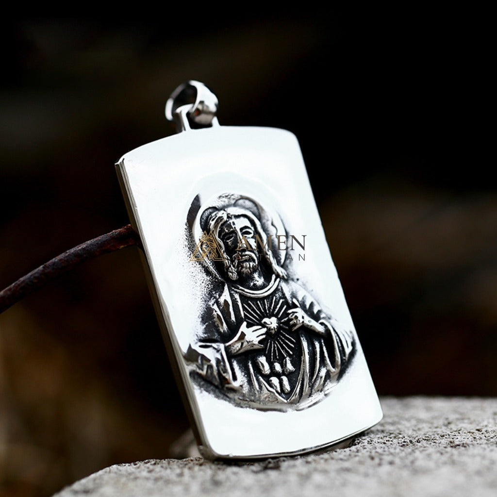 Sacred Heart of Jesus Pendant Necklace Amen Artisan