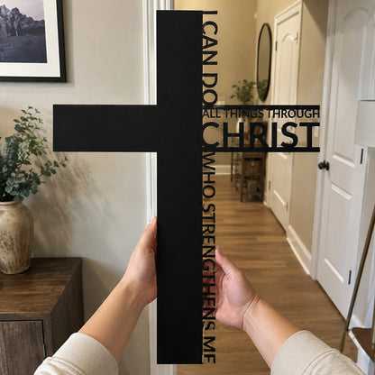 Philippians 4:13 Metal Cross Wall Art with Scripture Design — Strength