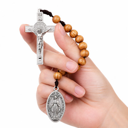 Portable Wooden Decade Rosary with St. Benedict Cross - Blessing & Peace | Amen Artisan