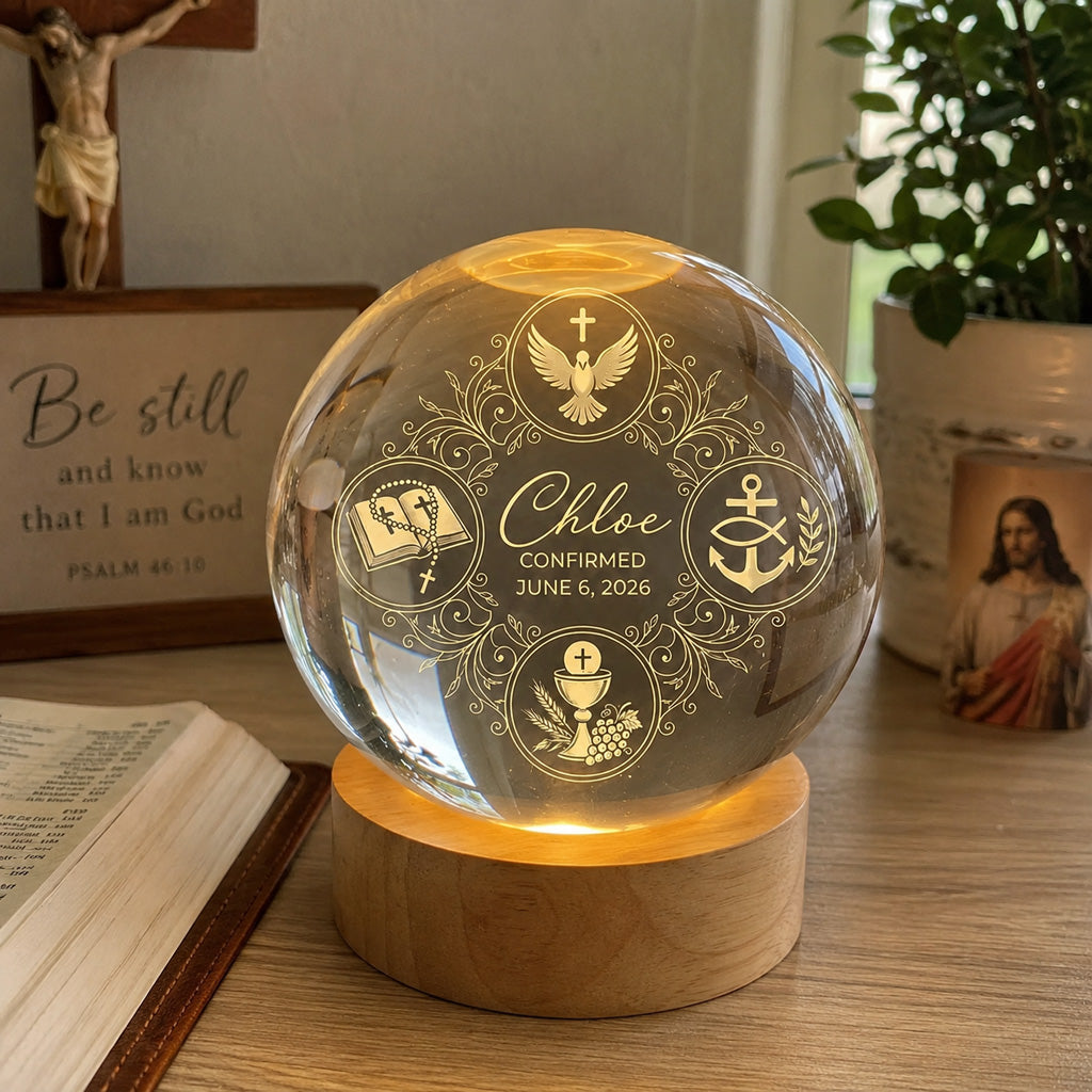 Personalized Sacrament Crystal Night Light with Name and Date — Faith Keepsake
