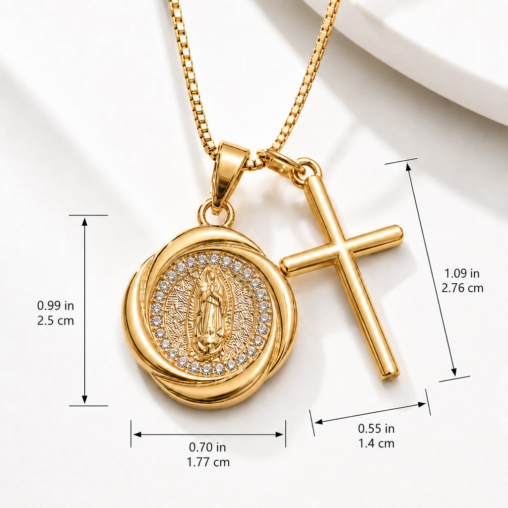 【DEAL TODAY】Our Lady Double Pendant Necklace with Cross Charm
