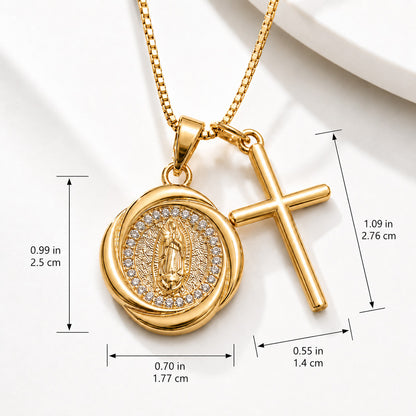 【DEAL TODAY】Our Lady Double Pendant Necklace with Cross Charm