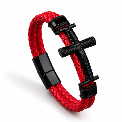 Leather Cross Bracelet with Magnetic Clasp