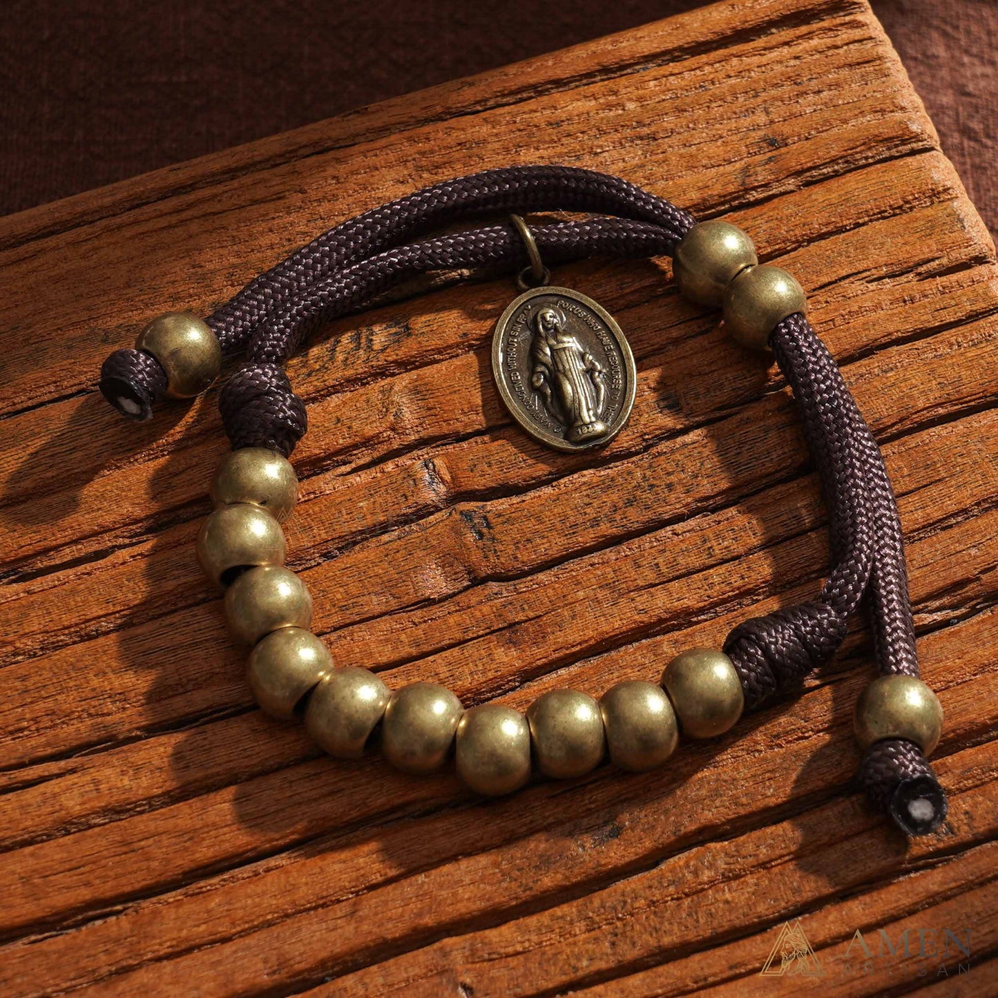 【DEAL TODAY】Brown Braided Prayer Bracelet with Antique Bronze Beads — Blessing