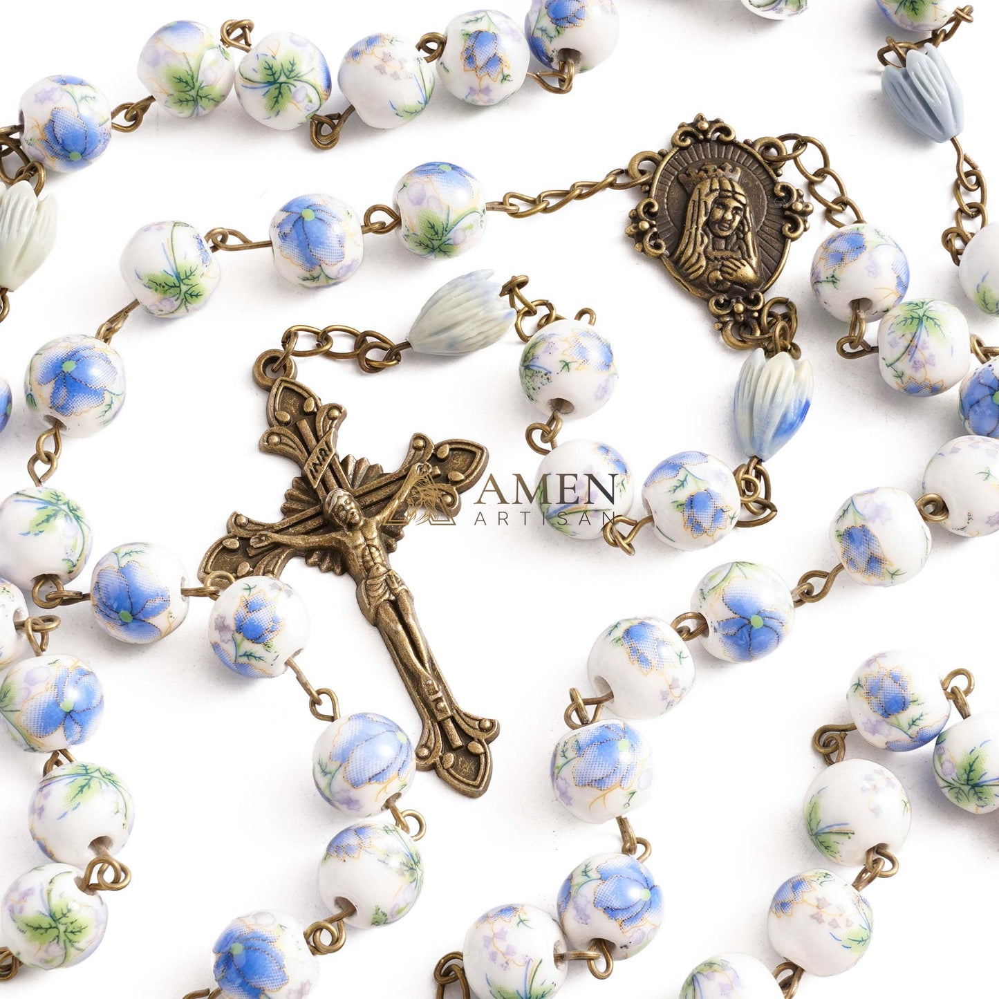 Flowers and Plants Ceramic Rosary Amen Artisan
