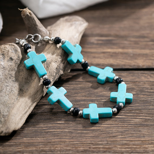 【Deal Today】Turquoise cross adjustable bracelet