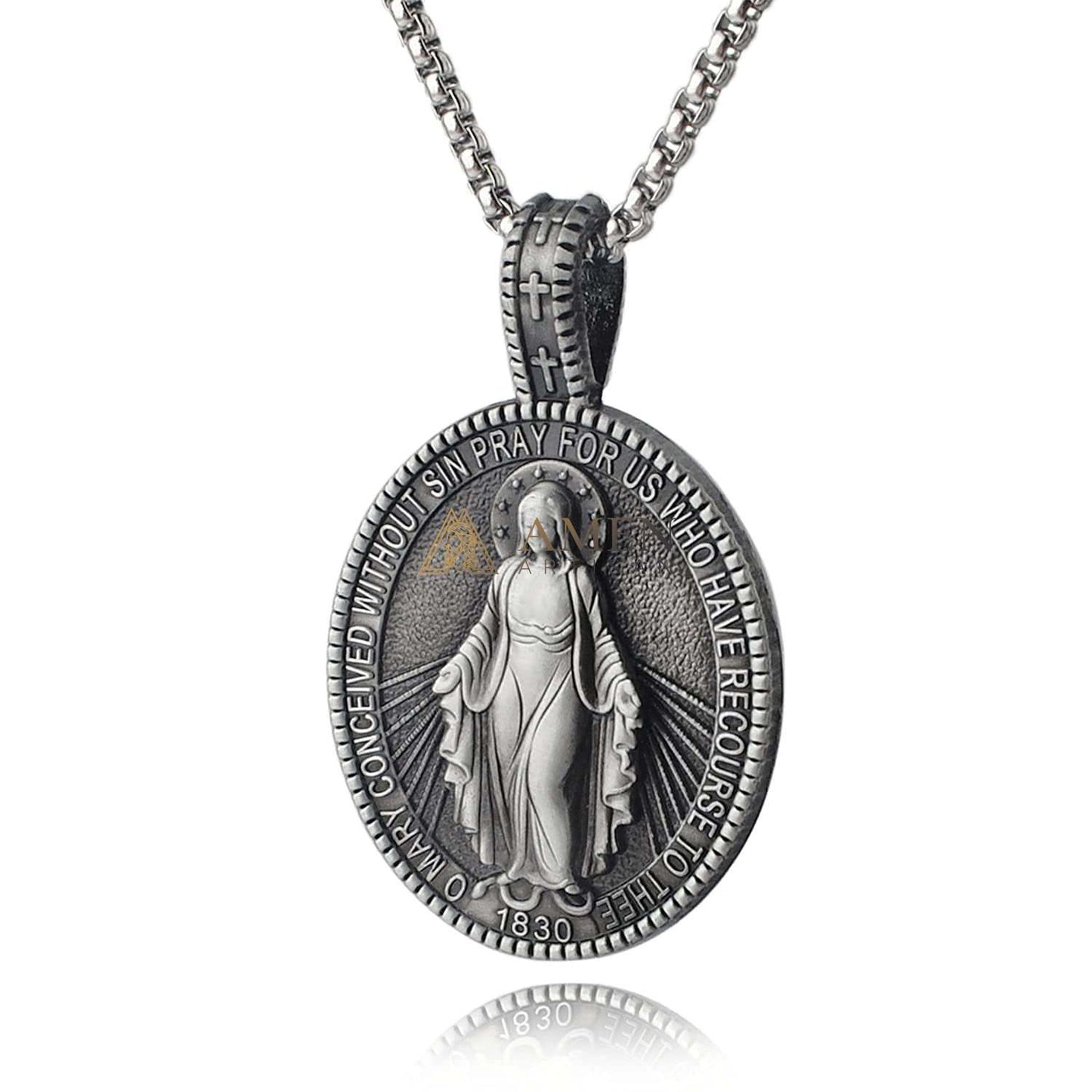 Virgin Mary Titanium Stee Pendent Amen Artisan