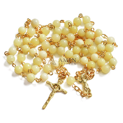 Green Yellow Jade Bead Rosary Amen Artisan