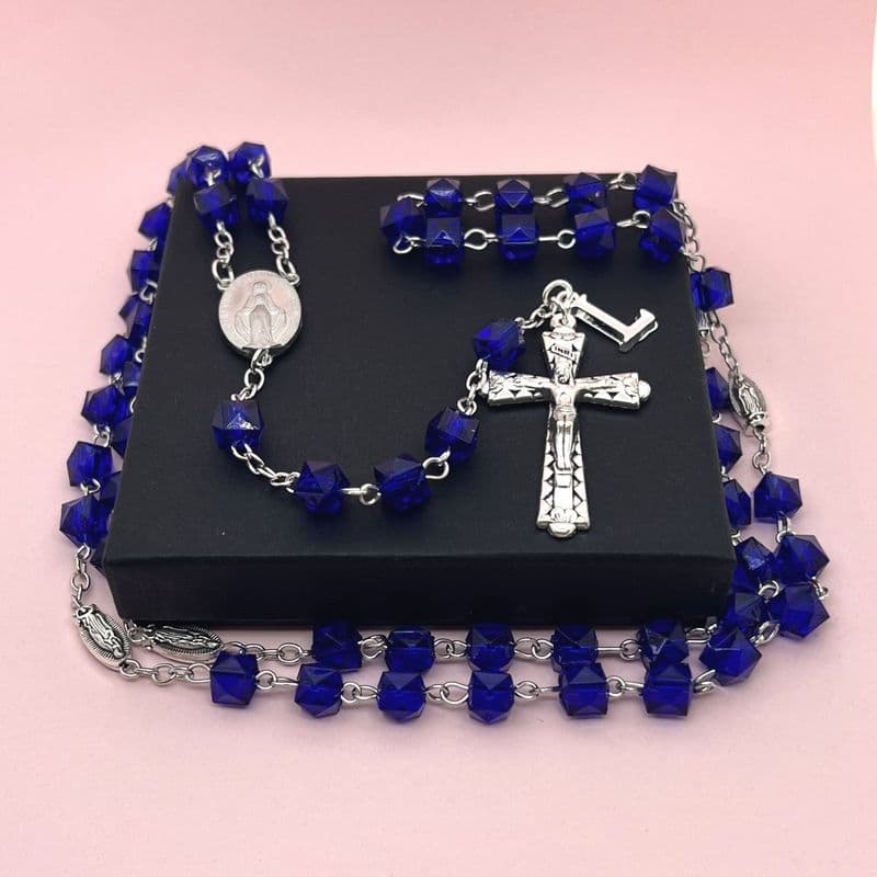 Amen Artisan Dark Blue Crystal Cube Rosary