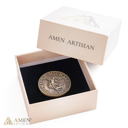 St. Michael the Archangel Challenge Coin with Prayer Text | Amen Artisan