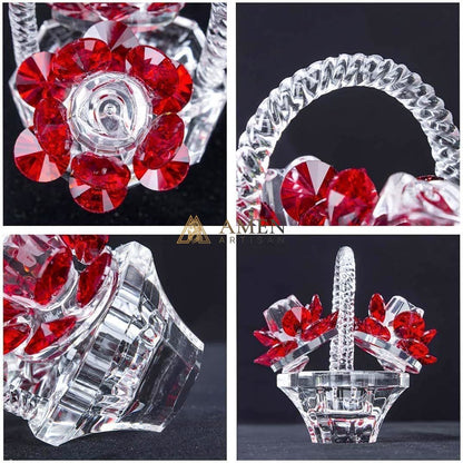 Crystal Red Rose Flower Basket Figurine Amen Artisan