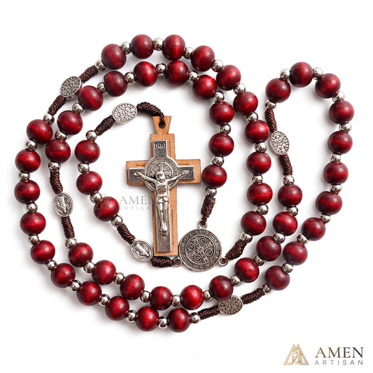 【Deal Today】Natural Wood Rosary Beads Necklace with Crucifix - Devotion & Blessing |  Amen Artisan