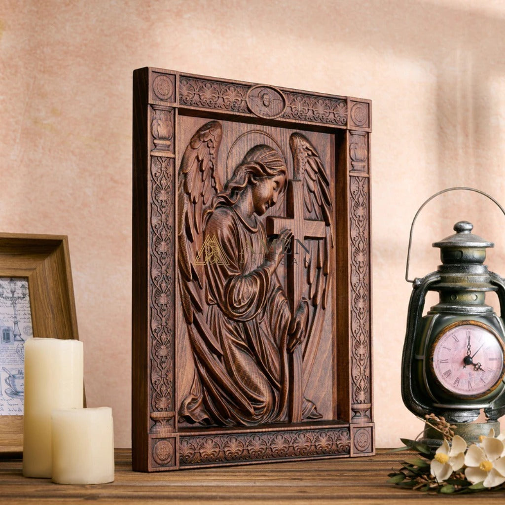 Angel of Prayer Wood Carving Amen Artisan